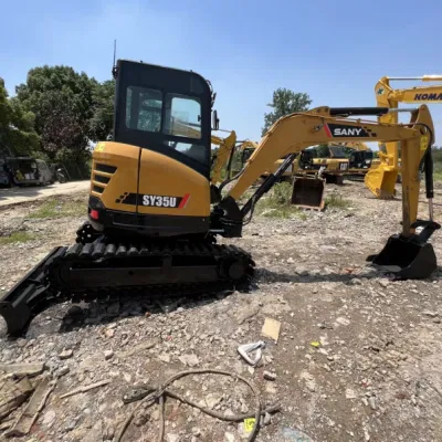 Mini escavadeira de esteiras usada marca chinesa Sany Sy35u escavadeira de esteiras de segunda mão 3.5t com esteira de borracha